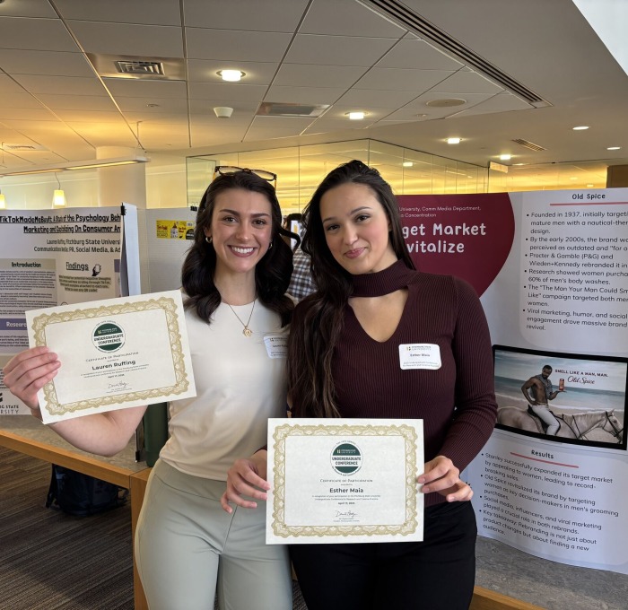 PRSA students in front of their posters with certificates at undergraduate research conference