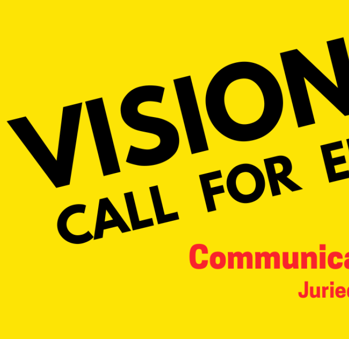 A decorative banner advertising Call for Entry for Visions Comm Media Juried Honors Exhibition