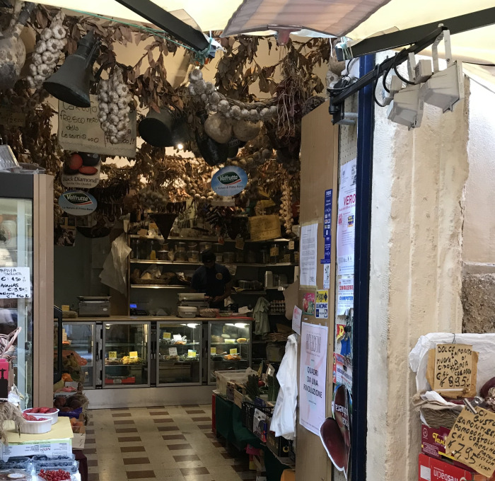 Inside a grocery store in Italy.
