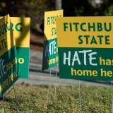 Hate Has No Home Here signage on quad