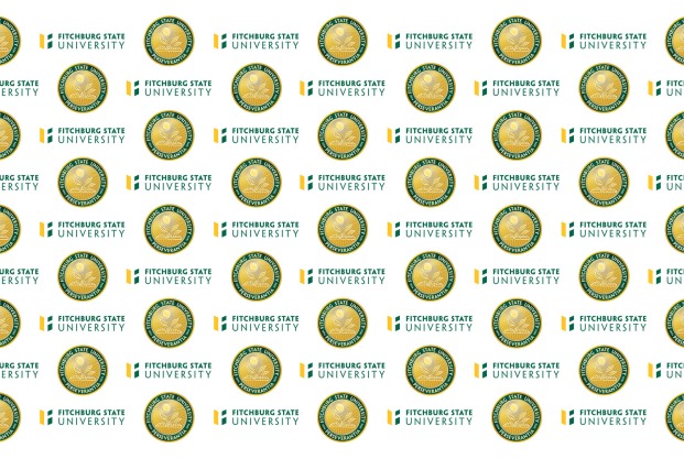Meeting background white with gold seal and Fitchburg State logo