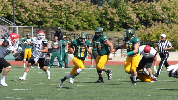 Football player running the ball 