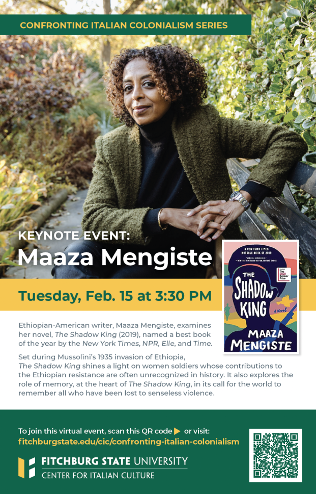 Poster for Maaza Mengiste address on Feb 15 2022