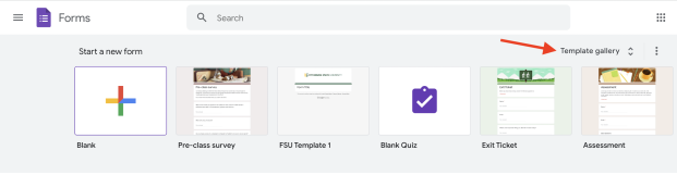 Image showing the location of the template gallery button in Google Forms.