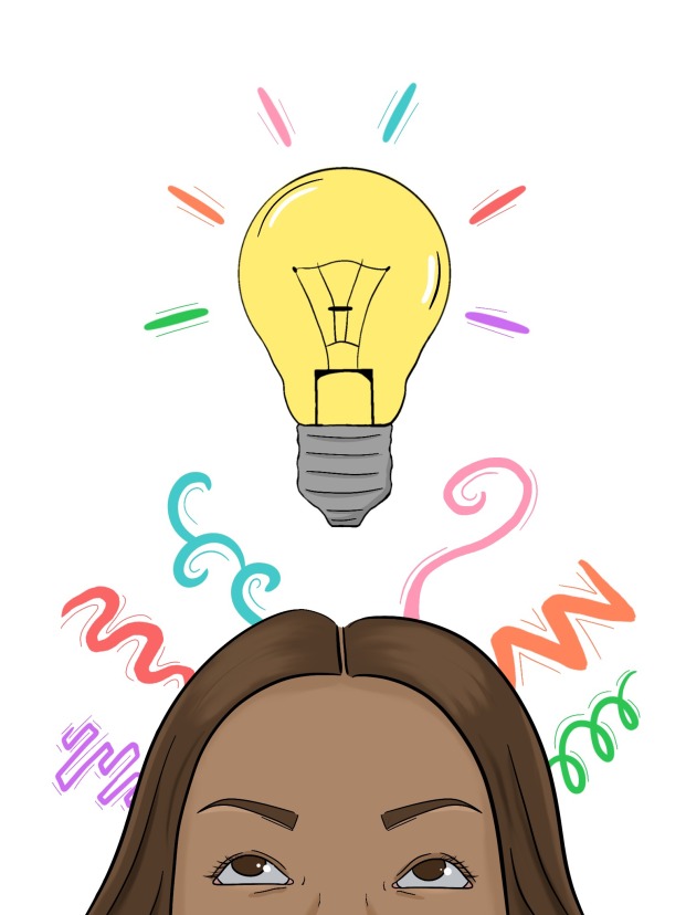 Illustration of a woman's head with a light bulb above it