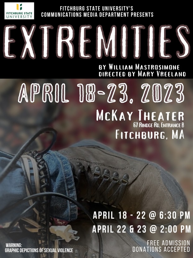 Poster for Spring 2023 production of Extremities play