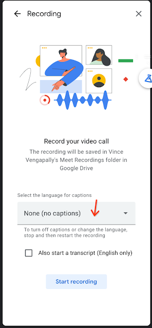 Google Meet captions settings interface