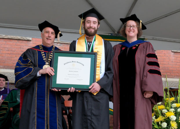 Valedictorian Kenneth Aubuchon with President Lapidus and Provost Pat Marshall on May 20 2023