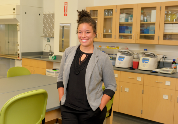 Alumna Crystal McKinnon poses in Science Complex