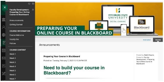 Preferred course templates in blackboard screenshot