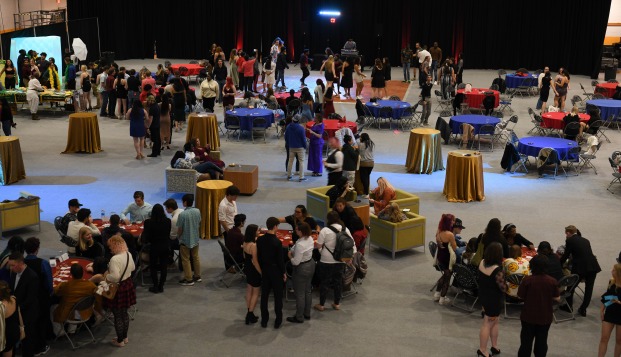 Homecoming dance and casino night aerial view in the rec center