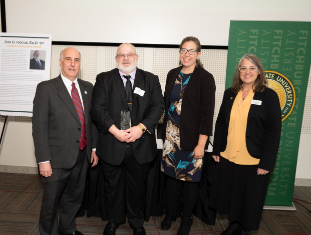 President Lapidus, Jon Hogue, State Rep Natalie Higgins and Dawn Morton at alumni awards 2023