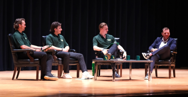 Shawn Thornton is interviewed at Weston auditorium