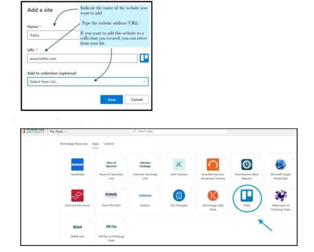 Add a Site to Apps screenshot showing how to do so