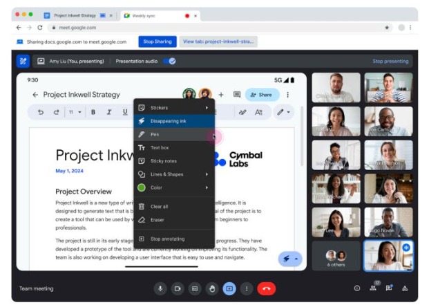 Screenshot showing how to access google meet annotations