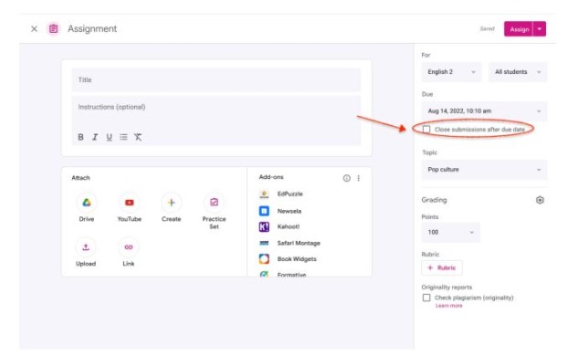 Screenshot of Google Assignment with due date circled