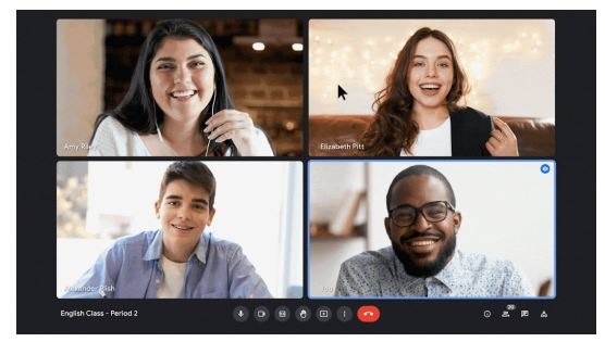 Screenshot of two women and two men on Google meet in computer square