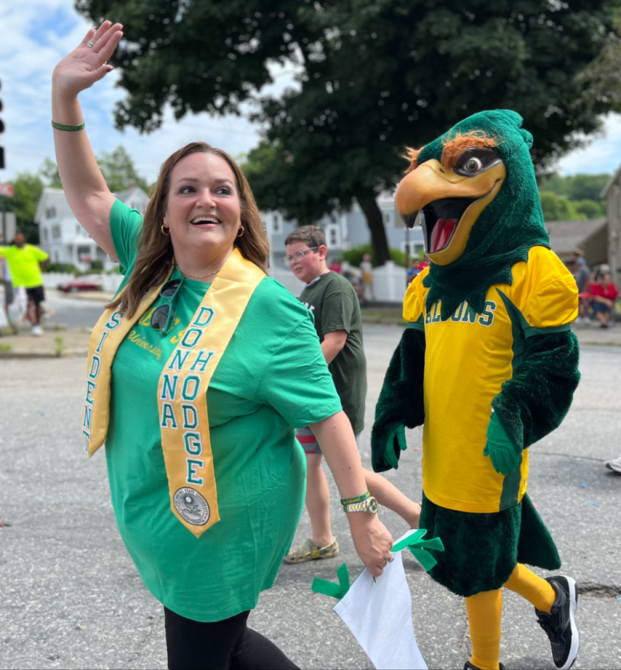 President Hodge and Freddy walk in Fitchburg's July 4 2024 parade