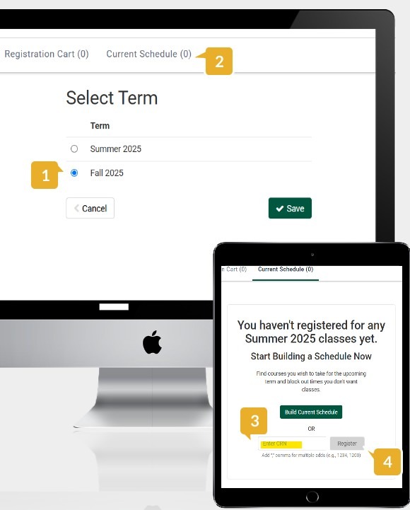 College Scheduler CPS Extended Registration on computer monitor and tablet
