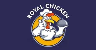 Royal Chicken logo chicken in chef hat with covered plate.