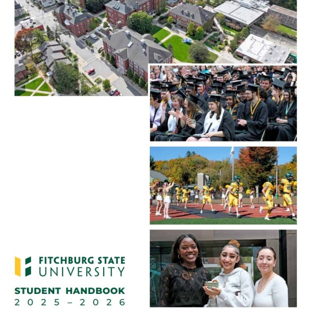 Student Handbook cover photo aerial of campus and student photos