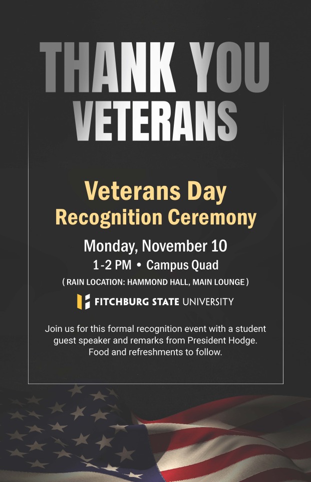 Poster for Veterans Day event on quad.