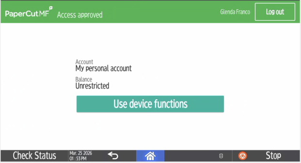 PaperCut MF Step 3 Copy Confirmation screen. 