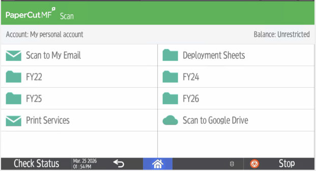 Ricoh copier Fax Output Selection options.