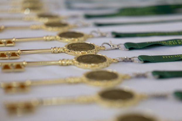 Gold Keys with green ribbons