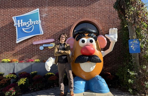 Ryan Pratt at Hasbro with Mr. Potato head.