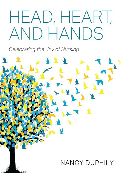 Book cover for Head, Heart and Hands.  Cover has image of a tree with mulit-colored birds flying out from it. 