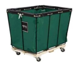 Photo of a green moving bin on wheels