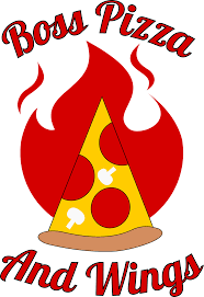 A logo for Boss Pizza and Wings