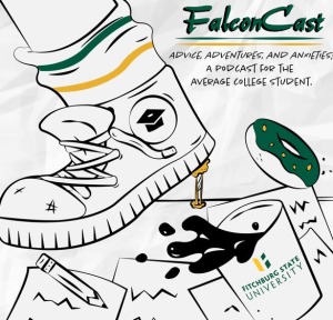 FalconCast Podcast Series sneaker with gum, donut and spilled coffee