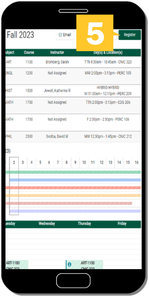 College Scheduler on phone screen with step 5 highlighted