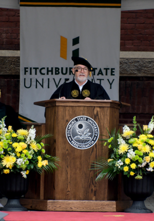 Commencement speaker Peter H Reynolds delivers his address