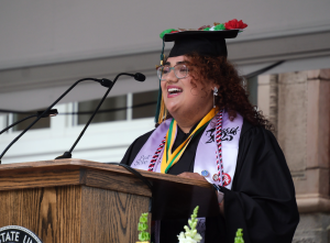 Alexia Perez Lucas delivers the student address at May 2025 commencement