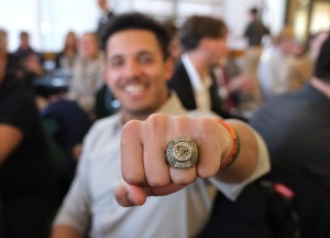 Men's ice hockey championship ring during a ring ceremony