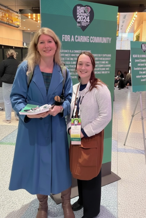 Katy Covino and Caitlin Moriarty at a censorship conference