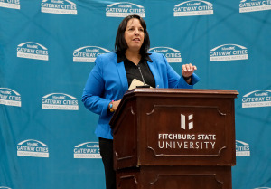 Massachusetts Lt. Gov. Kim Driscoll at podium