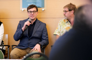 Student Charlie Stevenson speaks before the Board of Trustees meeting