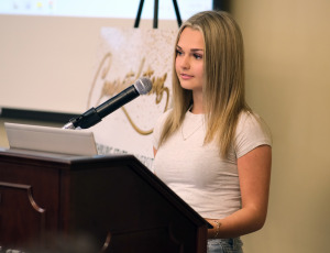 North Middlesex Regional’s Brooke Logan reads her first-place poem in the writing conterst.
