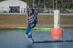 Evan Pritchard, an employee, competes in canopy piloting