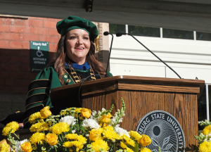 Donna Hodge speaking at commencement