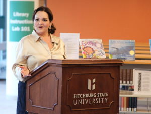 President Hodge at rededication of Lillian Tater in the library