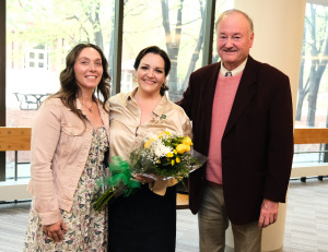 Rededication of Professor Lillian Tater in the library with Hodge, Colbert, Fratantonio