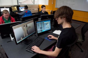 Game design students working in a computer lab