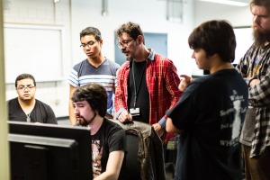 Professor Jeff Warmouth with Game Design students