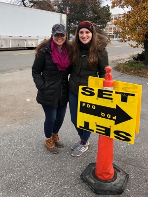 Abby Charland and Samantha Magnarelli on set for Spenser Confidential on Netflix