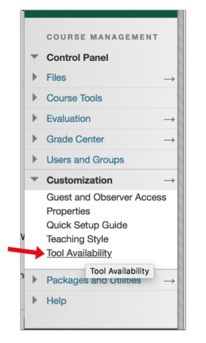 Screenshot showing the location of Customization > Tool Availability in the Control Panel.